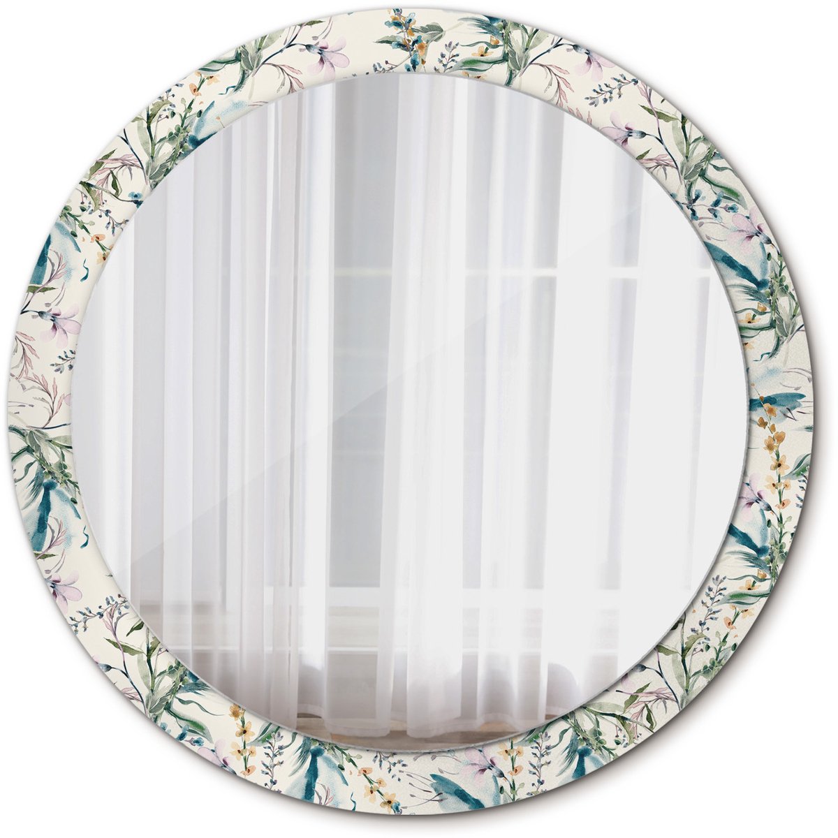 Tulup Spiegel - Ronde Spiegel - Spiegel op gehard Glas - Aquarelbloemen - Diameter: 90 cm - Spiegel met een sierlijk motief - Spiegel voor elke ruimte - Crèmige - Luxe Spiegel - Moderne Spiegel - Wandmontage