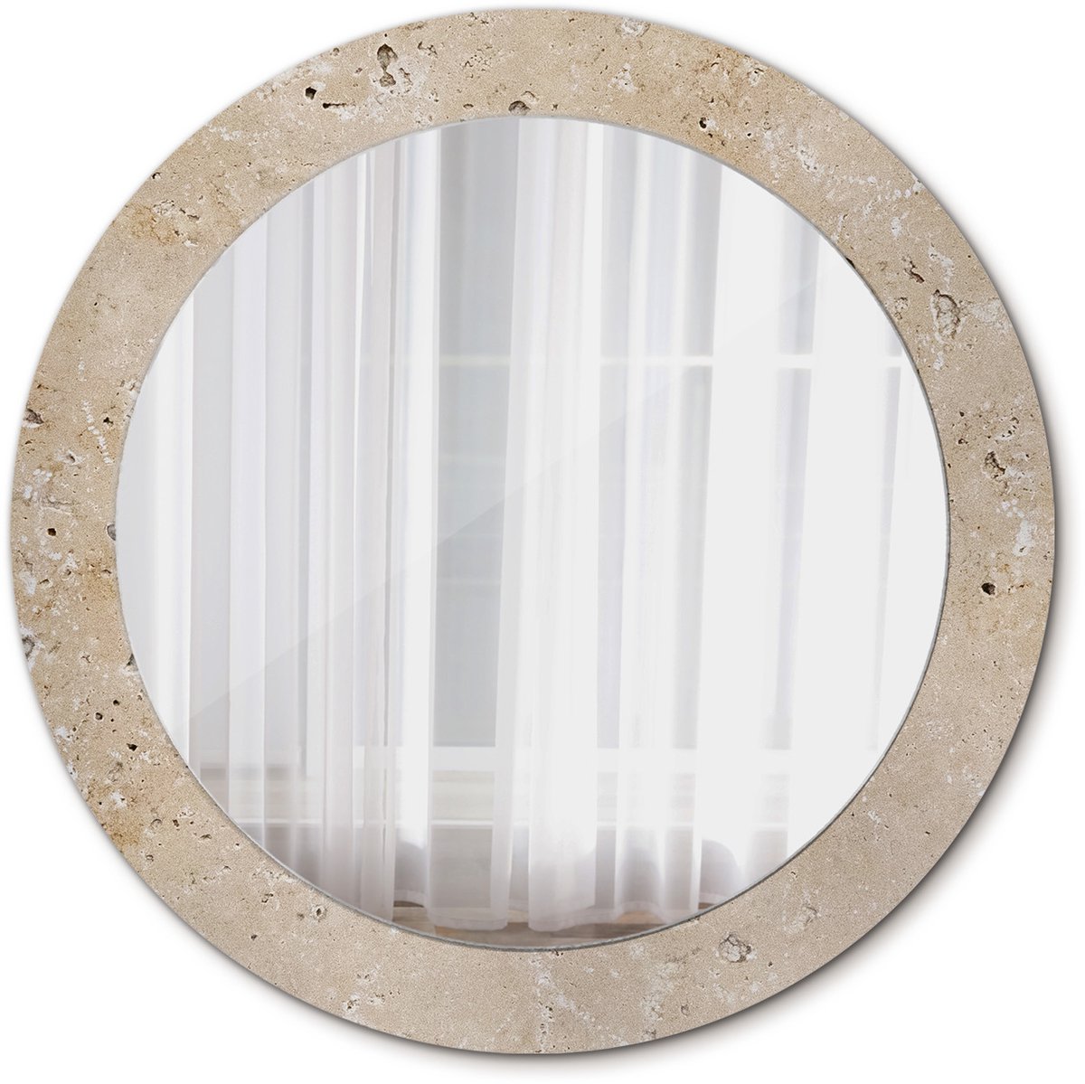 Tulup Spiegel - Ronde Spiegel - Spiegel op gehard Glas - Steenimitatie - Diameter: 70 cm - Decoratieve spiegel met patroon - Badkamerspiegel - Gangspiegel - Eetkamer - Beige - Met spiegelprint - Eigеntijds Spiegel - Top Kwaliteit