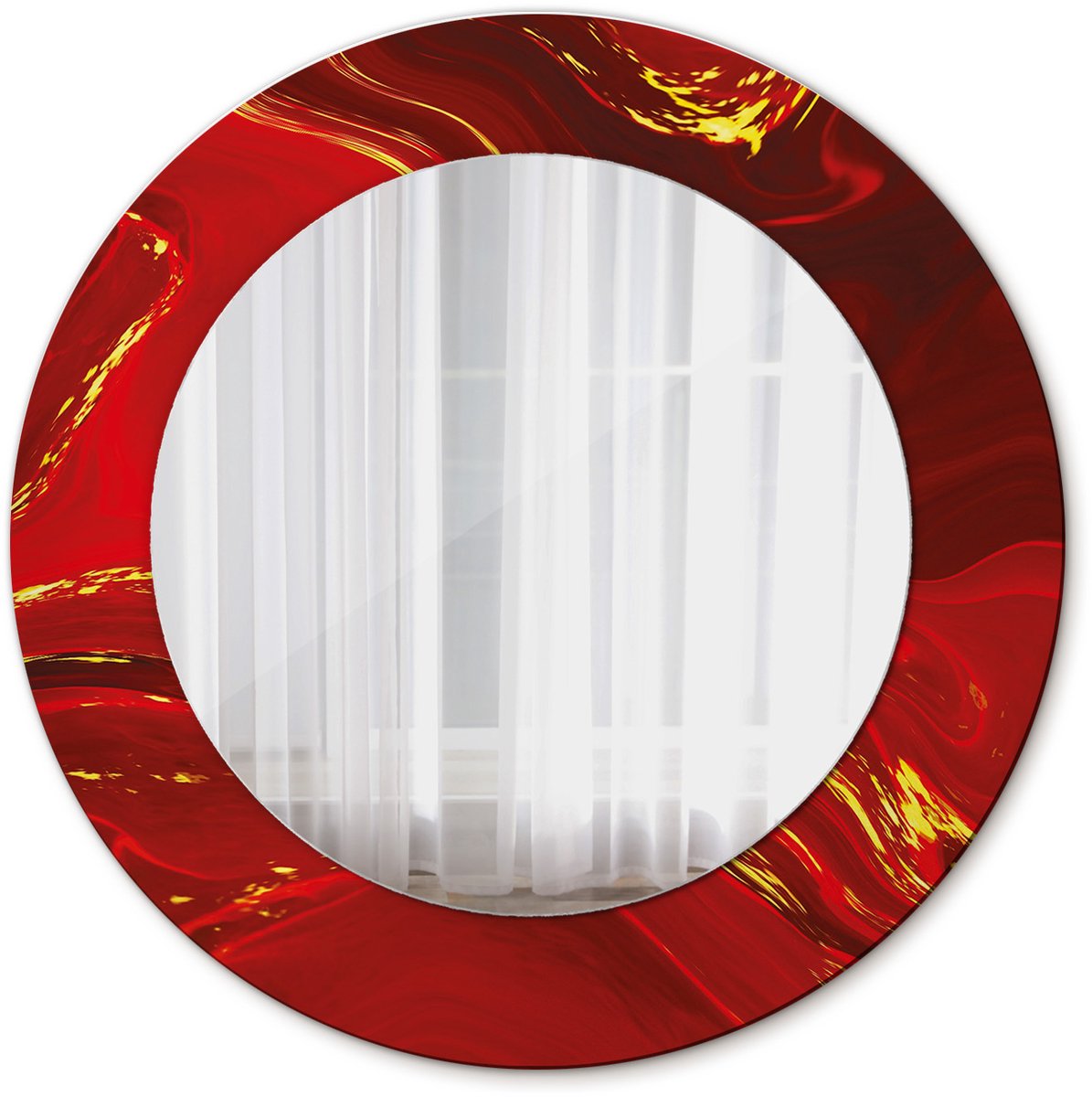 TULUP Spiegel - Spiegel op gehard Glas - Ronde Spiegel - Rood marmer - Diameter: 50 cm - Rode - Slaapkamerspiegel - Badkamerspiegel - Gang - Kleedkamer - Spiegel met een sierlijk motief - Decoratief Spiegel - Scandinavisch Design - Hangspiegel Rood Rood marmer