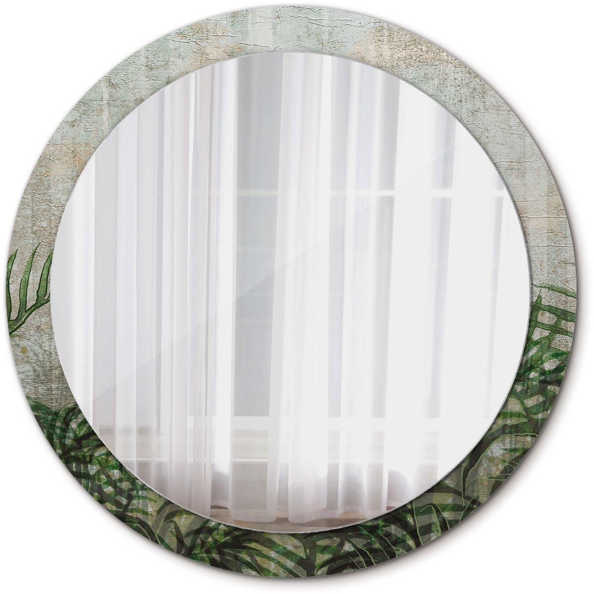 Tulup Spiegel - Ronde vorm Spiegel - op gehard Glas - Varenbladeren - Diameter: 90 cm - Design Spiegel - Slaapkamerspiegel - Badkamerspiegel - Make-upruimte - Kaptafel - Groene - Luxe Spiegel - Decoratief Spiegel - Wandmontage