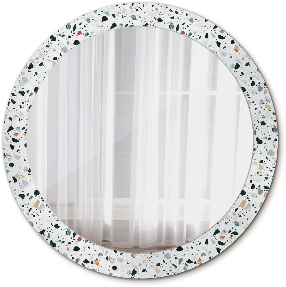 Tulup Spiegel - Spiegel op gehard Glas - Ronde Spiegel - Natuursteen - Diameter: 80 cm - Spiegel met patroon - Inloopkastspiegel – Badkamerspiegel - Kleedkamer - Witte - Origineel cadeau - Tijdloos Spiegel - Montageset