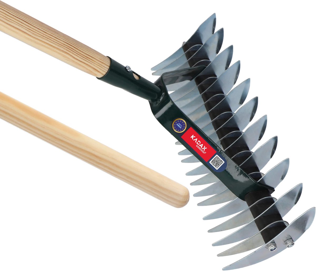 KADAX Snijdrek van hoogwaardig staal, dubbelzijdige vloerbeluchter, gazonventilator, handmatige verticuteermachine met 37 cm werkbreedte, cultivator (met steel)