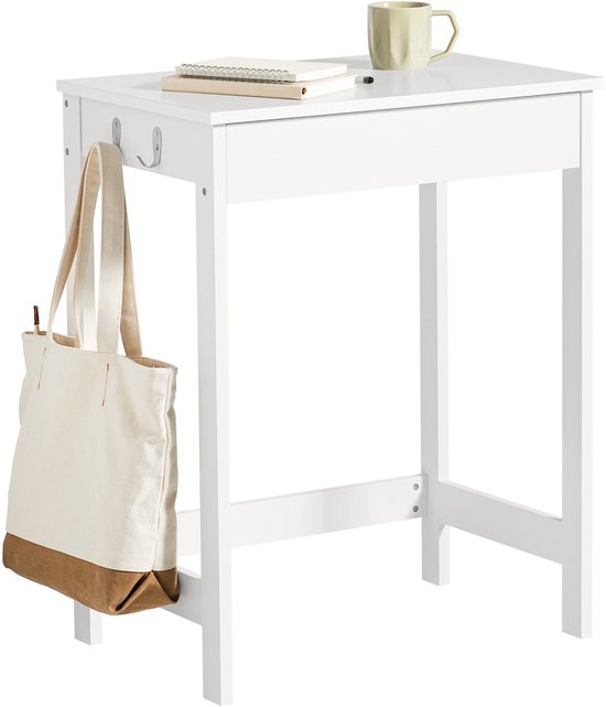 SoBuy FWT43-W Bureau – Compact Wit Computerbureau met Lade & Zijhaken – Kleine Tafel voor Thuiswerk & Kinderkamer 60x40x76cm