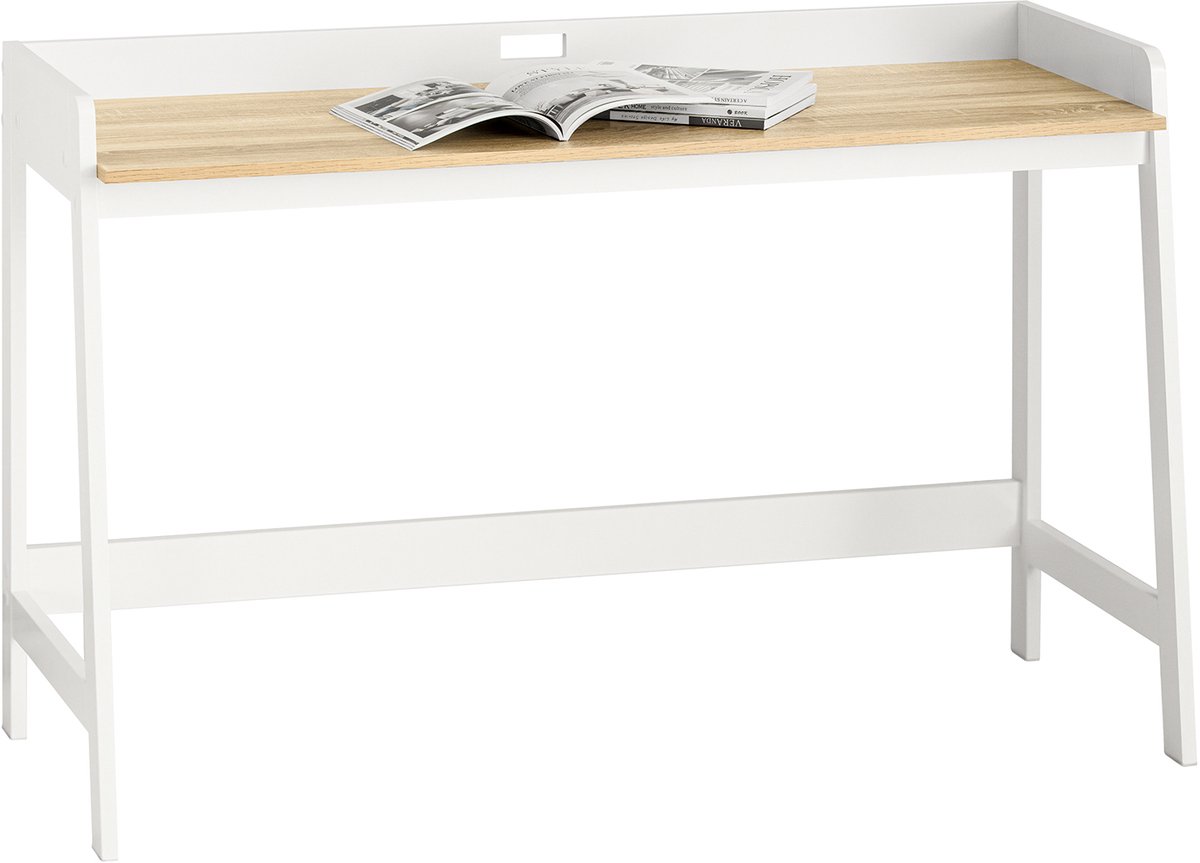 SoBuy FWT41-WN Bureau - Wit Houten Design met Ruim Werkblad