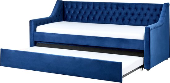 MONTARGIS - Onderschuifbed - Marineblauw - 90 x 200 cm - Fluweel