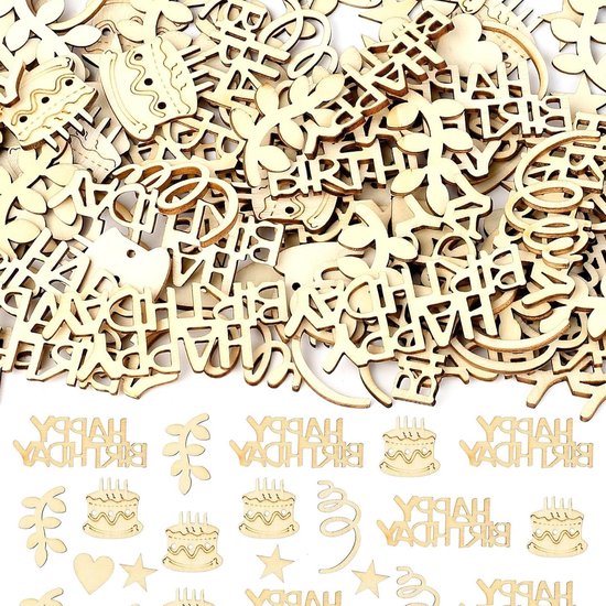 150 stuks confetti tafeldecoratie verjaardag hout, Happy Birthday convet strooidecoratie