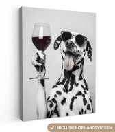 Canvas schilderij 90x120 cm - Exclusieve wanddecoratie Zonnebril - Dalmatiër - Wijnglas - Tong - Muurdecoratie woonkamer - Slaapkamer decoratie - Kamer accessoires - Schilderijen op canvas