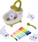 Crayola Washimals set met een witte badkuip, 4 witte dieren en 6 kleurpotloden.