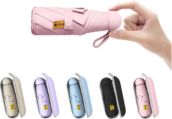 Parapluies - Parapluie pliable - Mini parapluie de voyage - pour le sac - avec housse - Petit - protection UV compacte - Léger - petit compartiment de rangement - rose