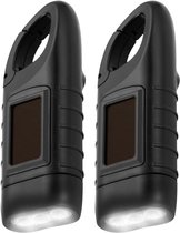 JustValue Militaire Opwindbare Zaklamp - Set van 2 - Knijpkat - Noodverlichting - Dynamo - Zonne-energie - Zwart