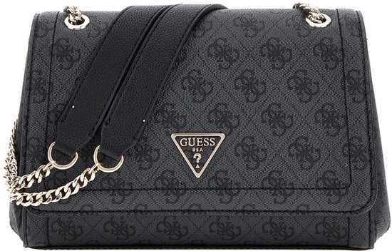 GUESS Sac à épaule bandoulière Noelle II Convertible Xbody Flap Bag Coal Logo Gris foncé