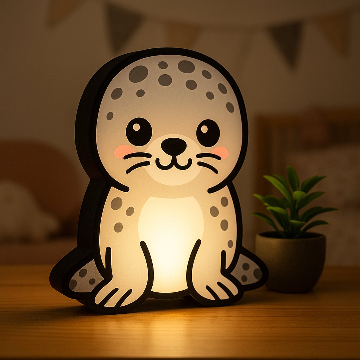 Cartoon Leopard Zeehond Nachtlampje – 3D Print Dieren Lightbox voor Kinderen – USB LED Die