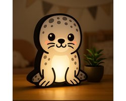 Cartoon Leopard Zeehond Nachtlampje – 3D Print Dieren Lightbox voor Kinderen – USB LED Dierenlamp – Sfeerverlichting voor Babykamer of Peuterkamer | Leeslampje Kinderen | Cadeau Jongen, Meisje of Baby | Muur Decoratie Kunst Kinderkamer Babykamer |