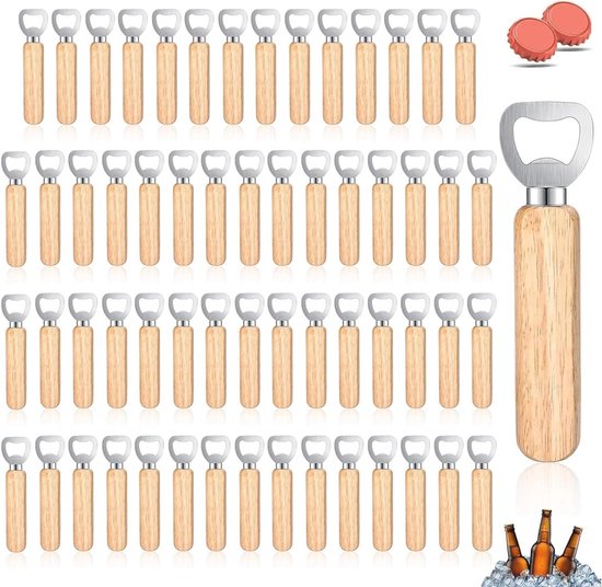 YUTOU 2 stuks flesopener houten handgrepen bier flesopener draagbare natuurhout kroonkurkopener gepersonaliseerde flesopener met houten handvat voor thuis, keuken, bar, cadeau