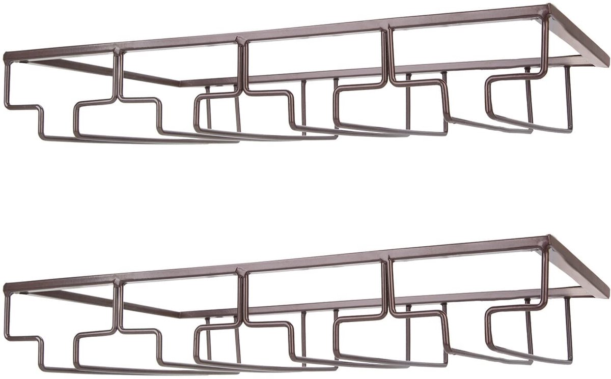 Wijnglas Rack - Onder Kast Glazen Hanger - 2 Stuks - Bruin - Metaal