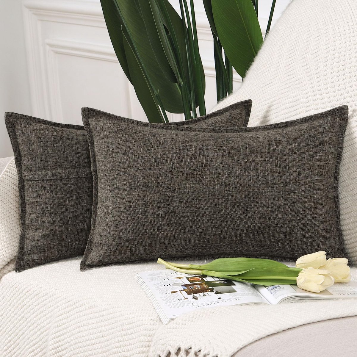 Ibenzoa Zachte en Stijlvolle Rechthoekige Kussenhoezen Set van 2 voor Bank en Slaapkamer Decoratie Donker taupe