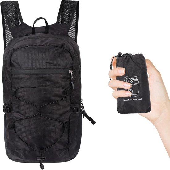 Foto: Opvouwbare ultralichte waterdichte wandelrugzak met opbergtas zwarte multifunctionele dagrugzak