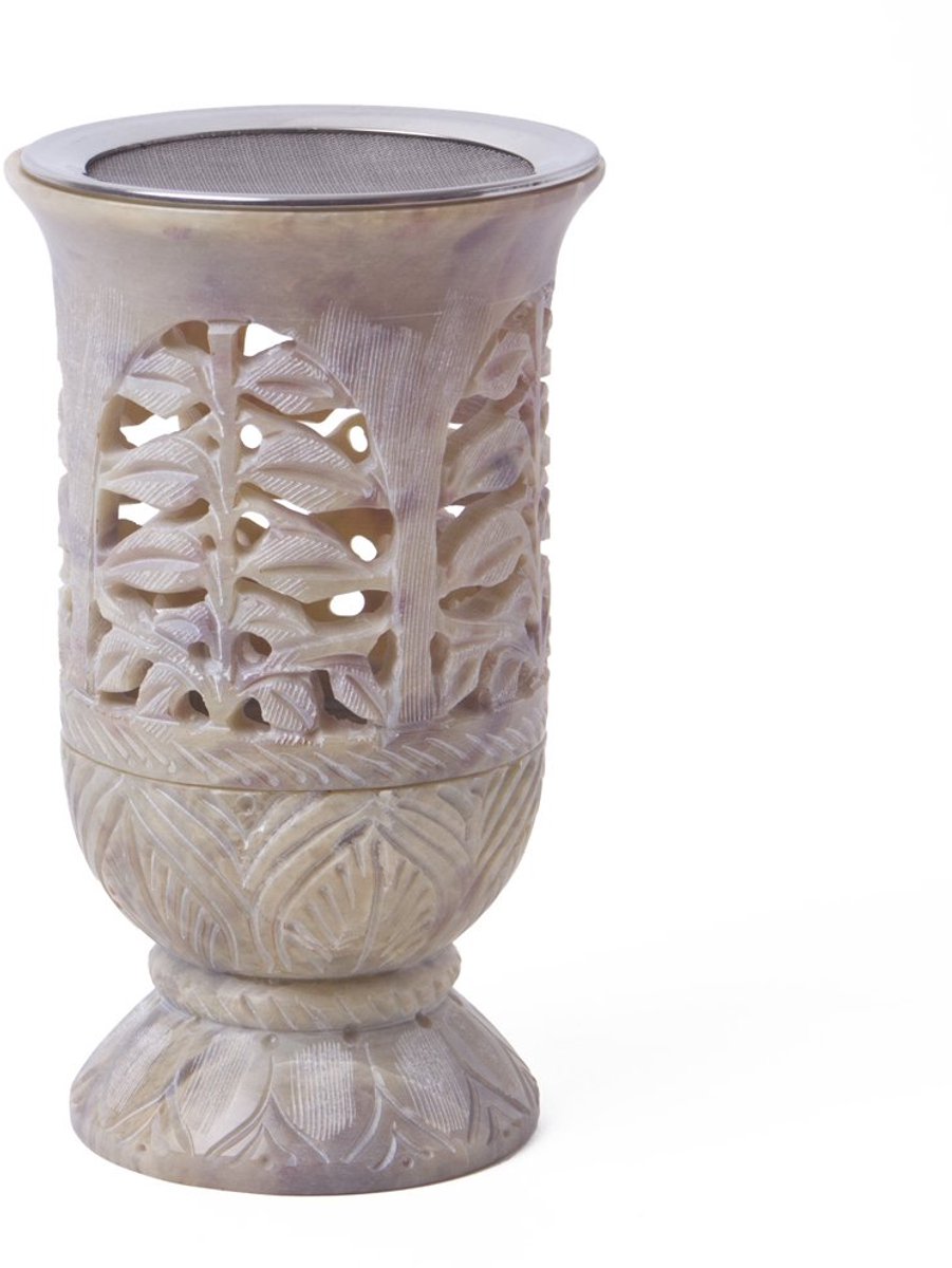 Wierookbrander windlicht Softstone Madurai hoogte 13 cm - Fair Trade decoratieve geur - roestvrijstalen zeef wierookbrander met zeef