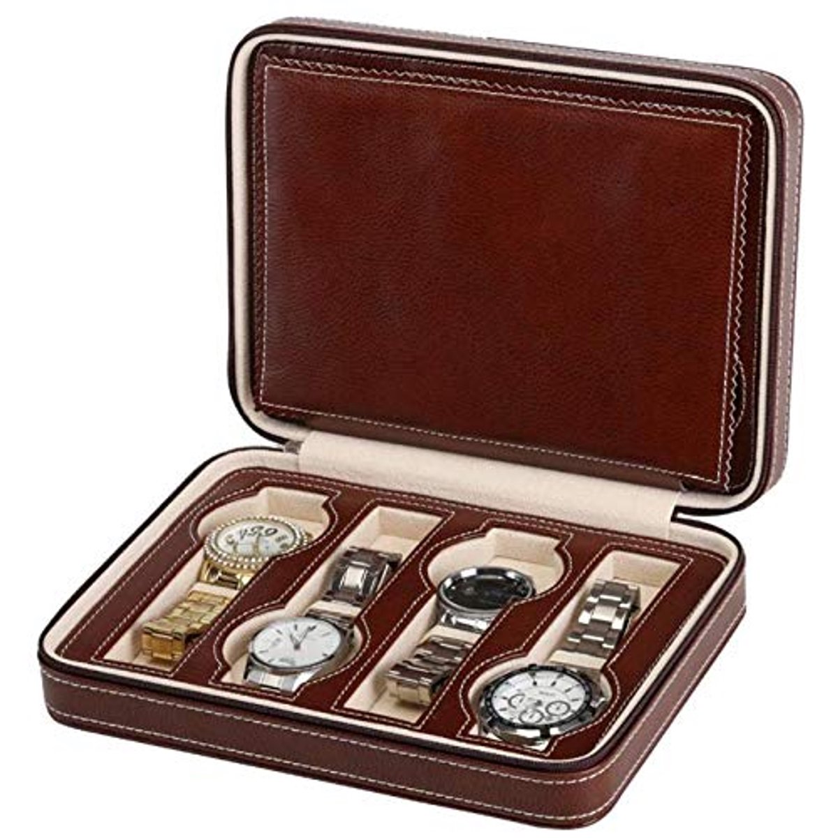 Horlogedoos met ritssluiting - Voor 8 horloges - Bruin - stijlvol en praktisch