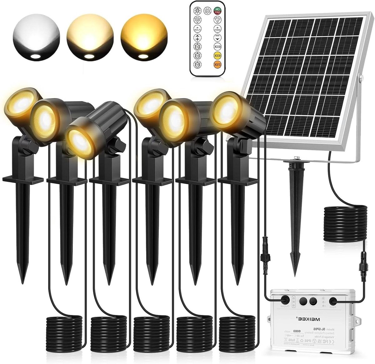 Solar spots tuin 6 stuks met afstandsbediening - 2700K 4000K 6000K - 3 helderheidsniveaus - IP66 waterdicht - timingfunctie - voor tuinpad oprit struiken