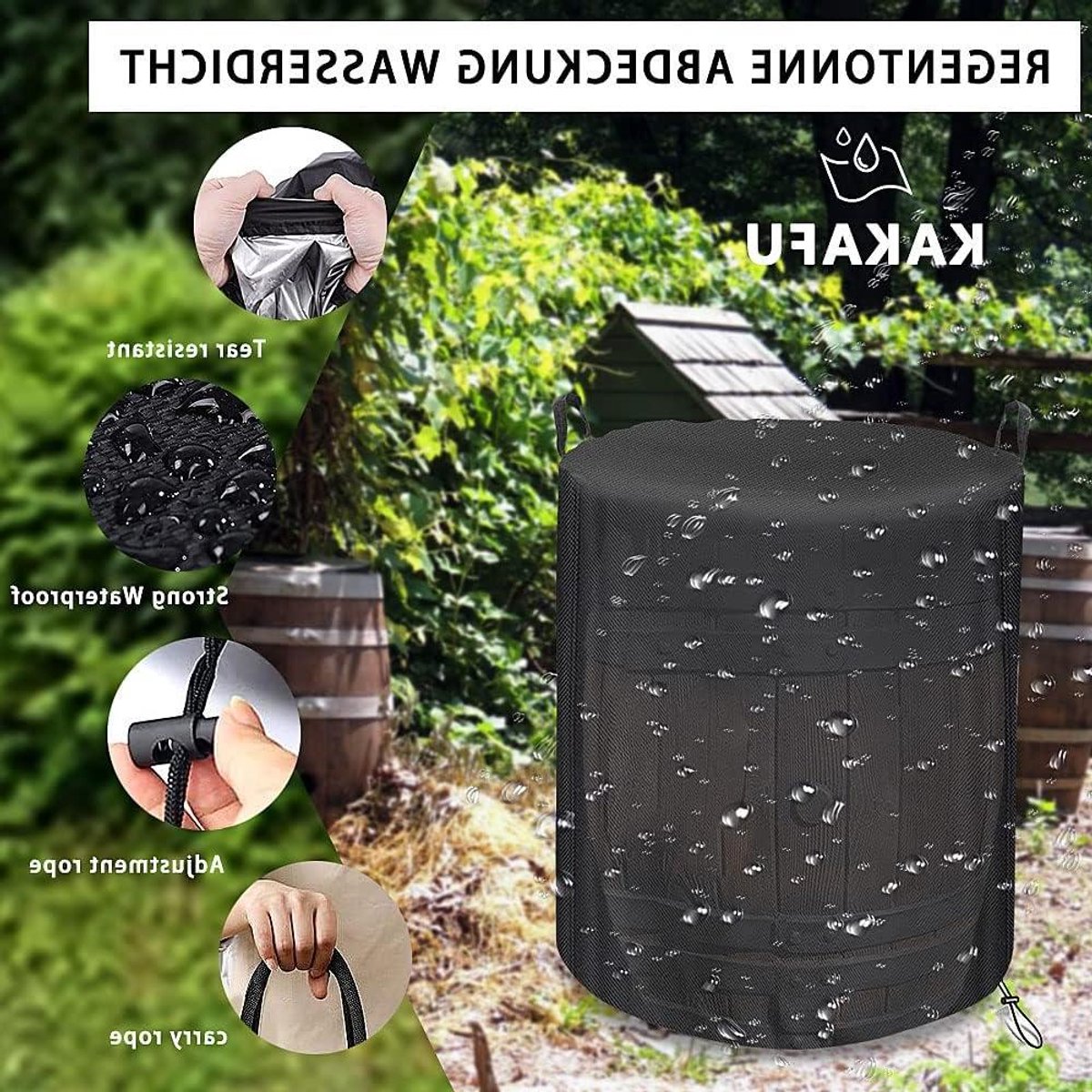Waterproof Rain Barrel Cover 420D Oxford Full Tarpaulin - Suitable for Narrow Rain Barrel, Wine Barrel - Windproof, Winter-proof, Weatherproof, UV-Resistant (80 x 80 x 120 cm)
