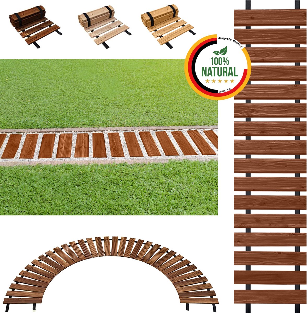 Bol.com Floranica Uitrolbare houten tuinpad Rollpad van lariks 30 cm x 6 m Bruine Uitrolbaar looppad tuinpad, gebogen, antislip,... aanbieding