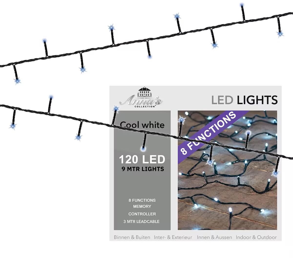 Anna's Collection Kerstverlichting met Trafo - 8 Functies - 120 LED's - 9 meter - Koel Wit