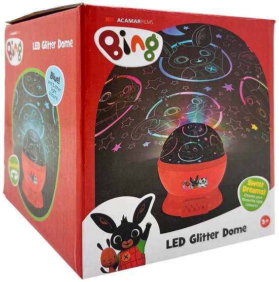 Bing LED Glitter Dome nachtlampje met kleurrijke verlichting.