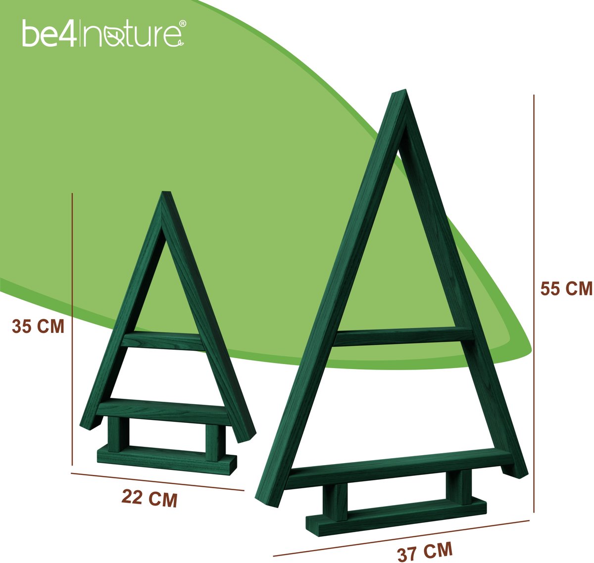 be4nature Geïmpregneerde Houten Kerstboom Set van 2 Donkergroen - Handgemaakte Dennenbomen voor Binnen & Buiten, Zelf te Creëren Kerstdecoratie