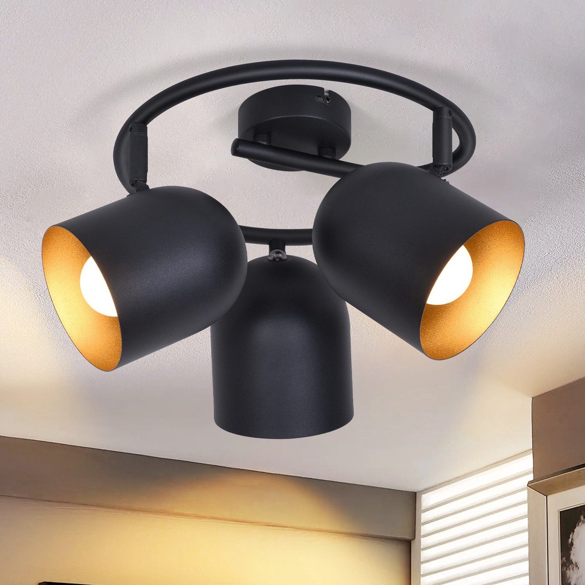 NETTLIFE Opbouwspot - E14 Fitting - Zwart Goud - 3-Lichts - Plafondspot - Metaal - Vintage Hallamp - voor Woonkamer | Slaafkamer | Gang | Keuken-excl. lichtbron