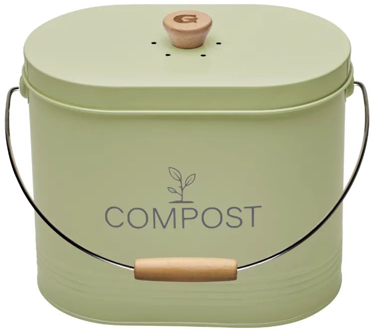 Guillouard Compostemmer – 7 L – Ovaal – Pastelgroen – Met Deksel en Koolstoffilter – Keukencompost