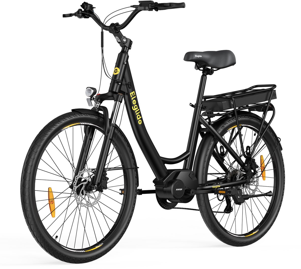 Eleglide C2 elektrische fiets, 250W motor met middenaandrijving, 36V 13Ah accu, 26 inch banden, max. snelheid 25 km/u, actieradius 100 km, hydraulische schijfrem, vering met lock-out, Shimano 7 versnellingen--gratis spatbord - Eleglide - €699,00