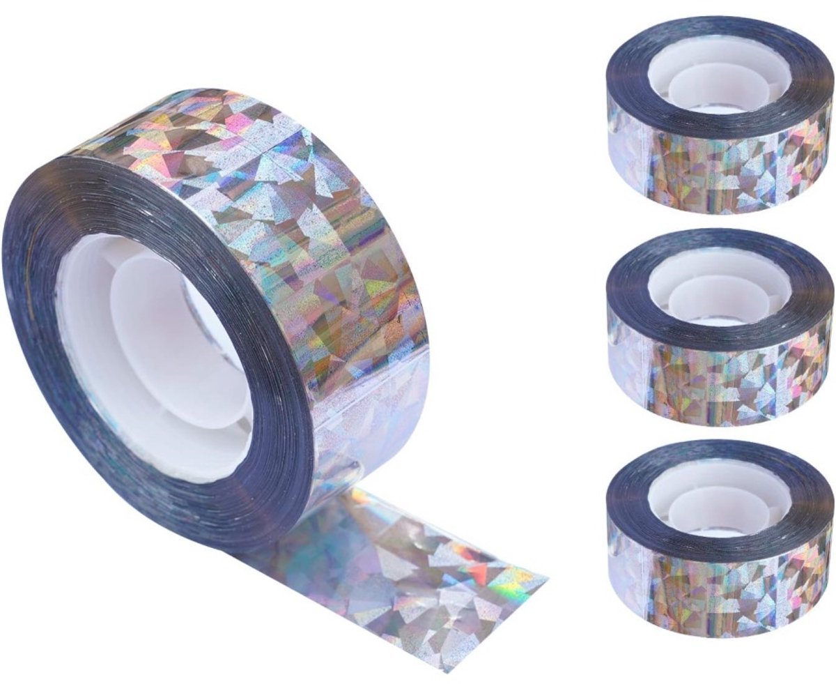 Daity 4 rollen - Reflecterende vogelwerende tape - Dubbelzijdige tape - Geschikt voor tuin - boerderij en buiten - Reflecterende vogelwerende tape om vogels af te weren (2,5 cm breed * 80 m lang)