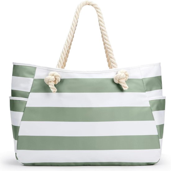 RAVUO Strandtas, groot, XXL, familie, waterdicht, strandtas voor dames, met ritssluiting, licht, shopper om te zwemmen, sport en reizen, Wit, Large