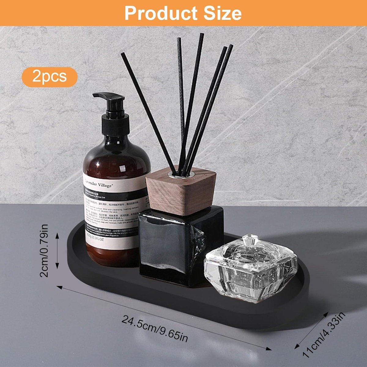 MIVIDE 3 stuks decoratieve dienbladen voor de badkamer, zwart silicone, badkamerdecoratie, rechthoekig, voor kaarsen, handdoek, zeep, 2 groot en 1 klein MIVIDE 3 stuks decoratieve dienbladen voor de badkamer, zwart silicone, badkamerdecoratie, rechthoekig, voor kaarsen, handdoek, zeep, 2 groot en 1 klein