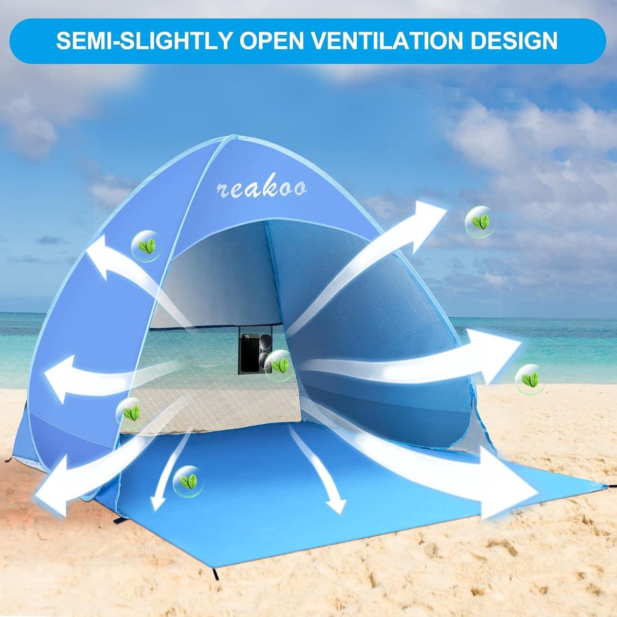 Pop-up strandtent UPF 50+ draagbare zonneschermtent voor strand - automatisch lichtgewicht en ruim - geschikt voor 2-3 personen