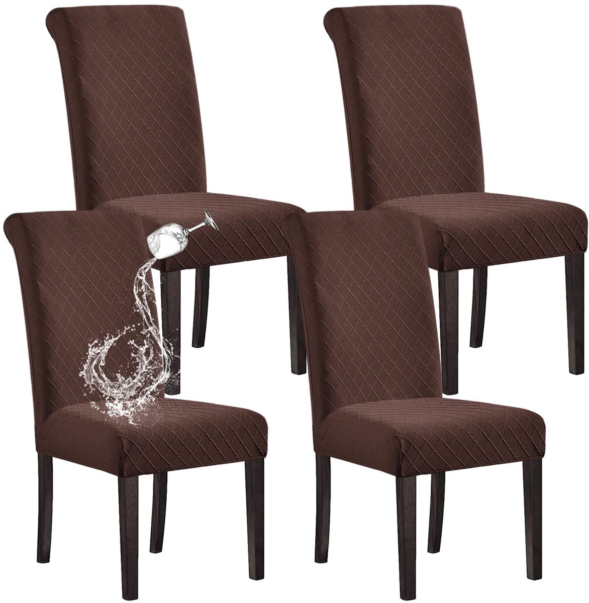 Waterdichte Eetkamerstoelhoes - Stretch Hoes - Set van 4 - Koffie