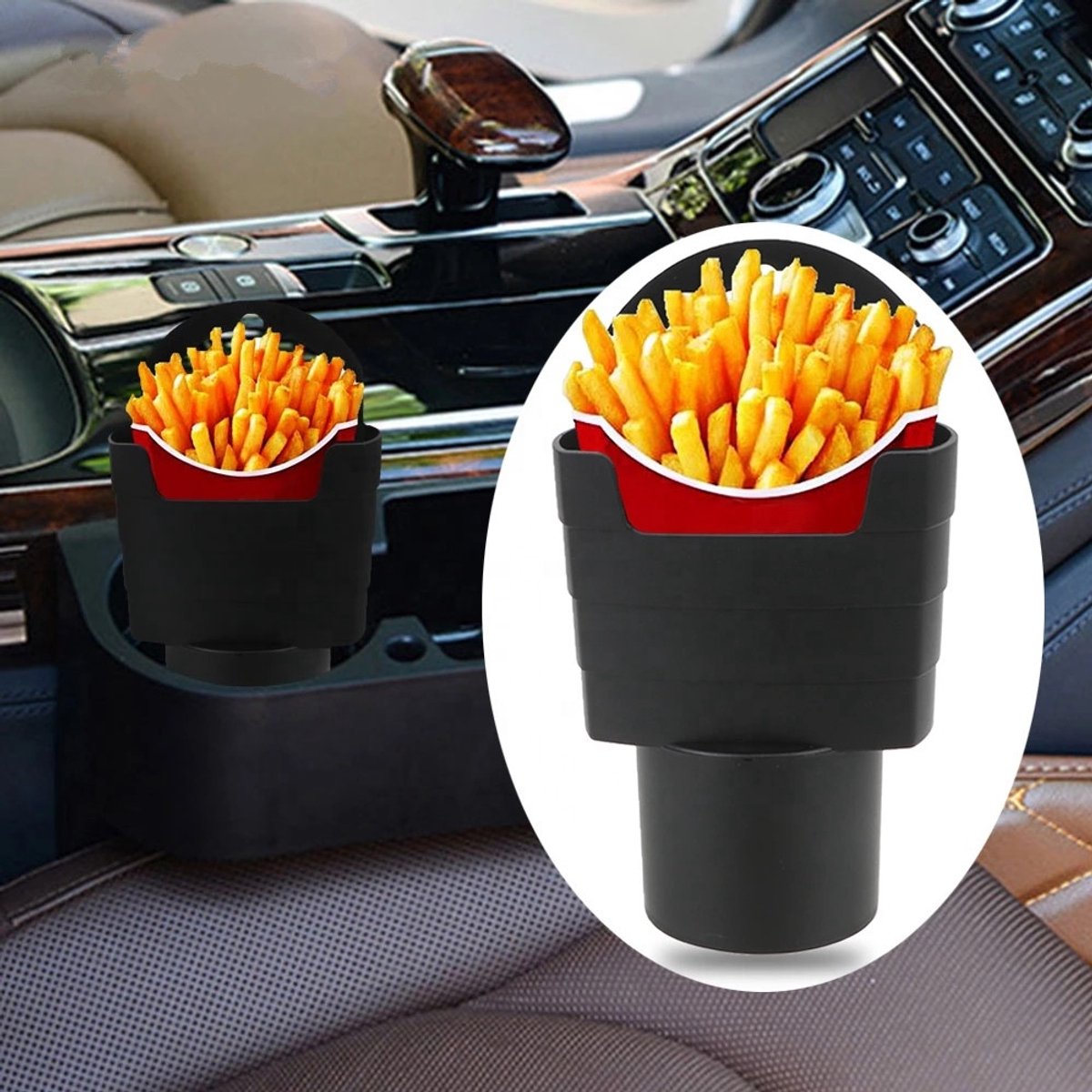 Handige friet houder voor in de auto - Drive in - Accessoires - Zwart