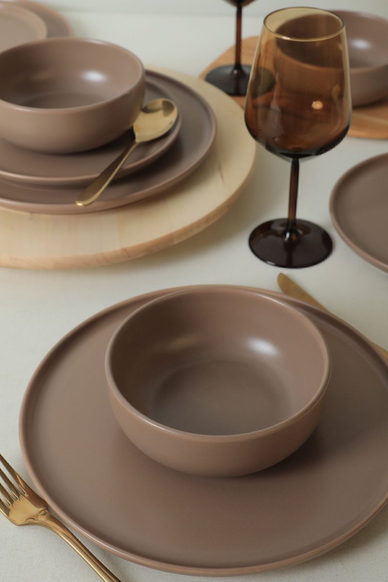 Keramika Serviesset - Nordic Mat Taupe - 18 delig - 6 persoons - Stoneware