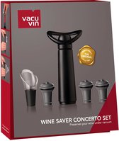Vacu Vin Wine Saver Concerto Zwart | Vacuüm Wijnpomp | 3 Vacuum Wine Stoppers, 1 Crystal Server