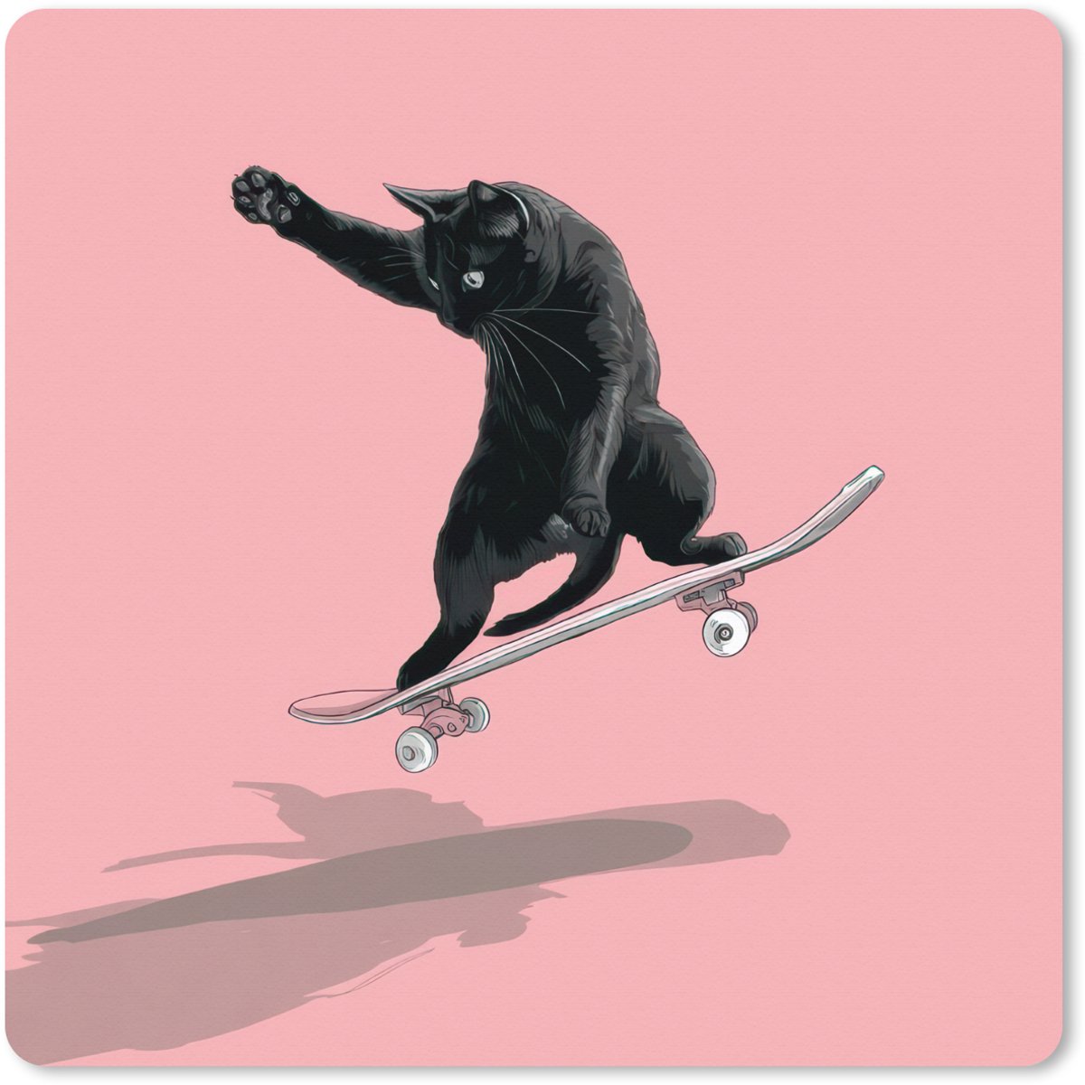 Muismat XXL 40x40 cm - Bureau onderlegger - Bureau mat Kat - Skateboard - Roze - Bureaumat - Gaming mousepad xl - Bureaulegger groot - Computer deskmat