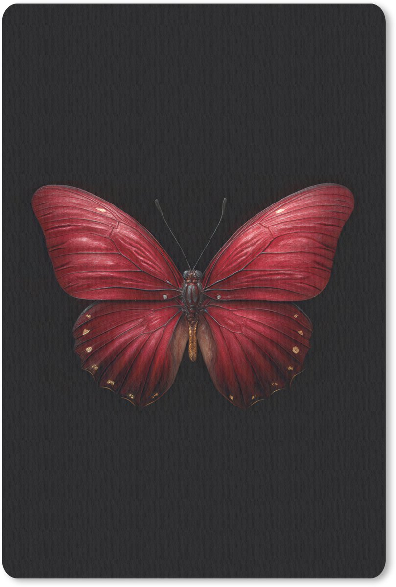 Muismat 18x27 cm - Mousepad Vlinder - Rood - Minimalistisch - Muismatten