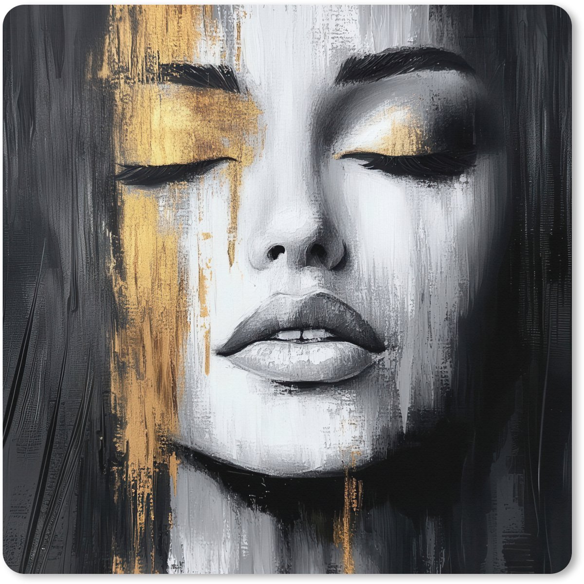 Muismat XXL 50x50 cm - Bureau onderlegger - Bureau mat Gezicht - Vrouw - Penseelstreken - Abstract - Bureaumat - Gaming mousepad xl - Bureaulegger groot - Computer deskmat