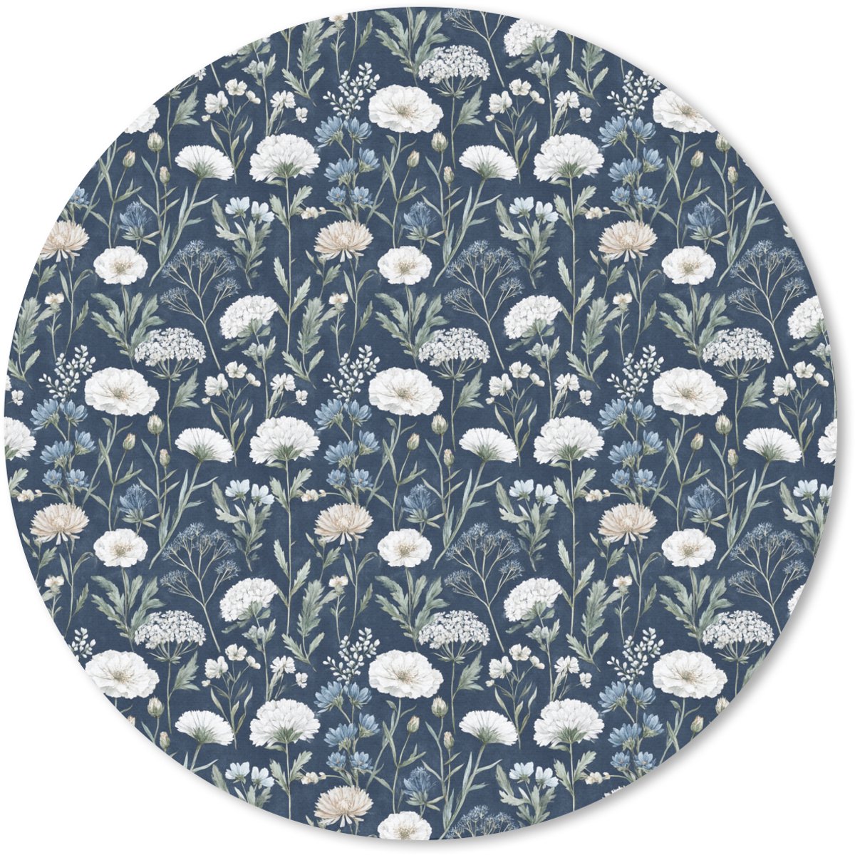 Muismat rond 30x30 cm - Mousepad Patroon - Bloemen - Wit - Blauw - Ronde muismatten