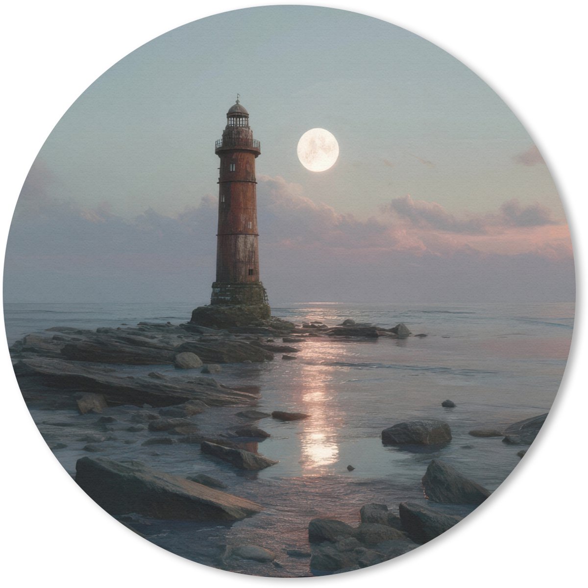 Muismat rond 20x20 cm - Mousepad Vuurtoren - Stenen - Water - Maan - Ronde muismatten