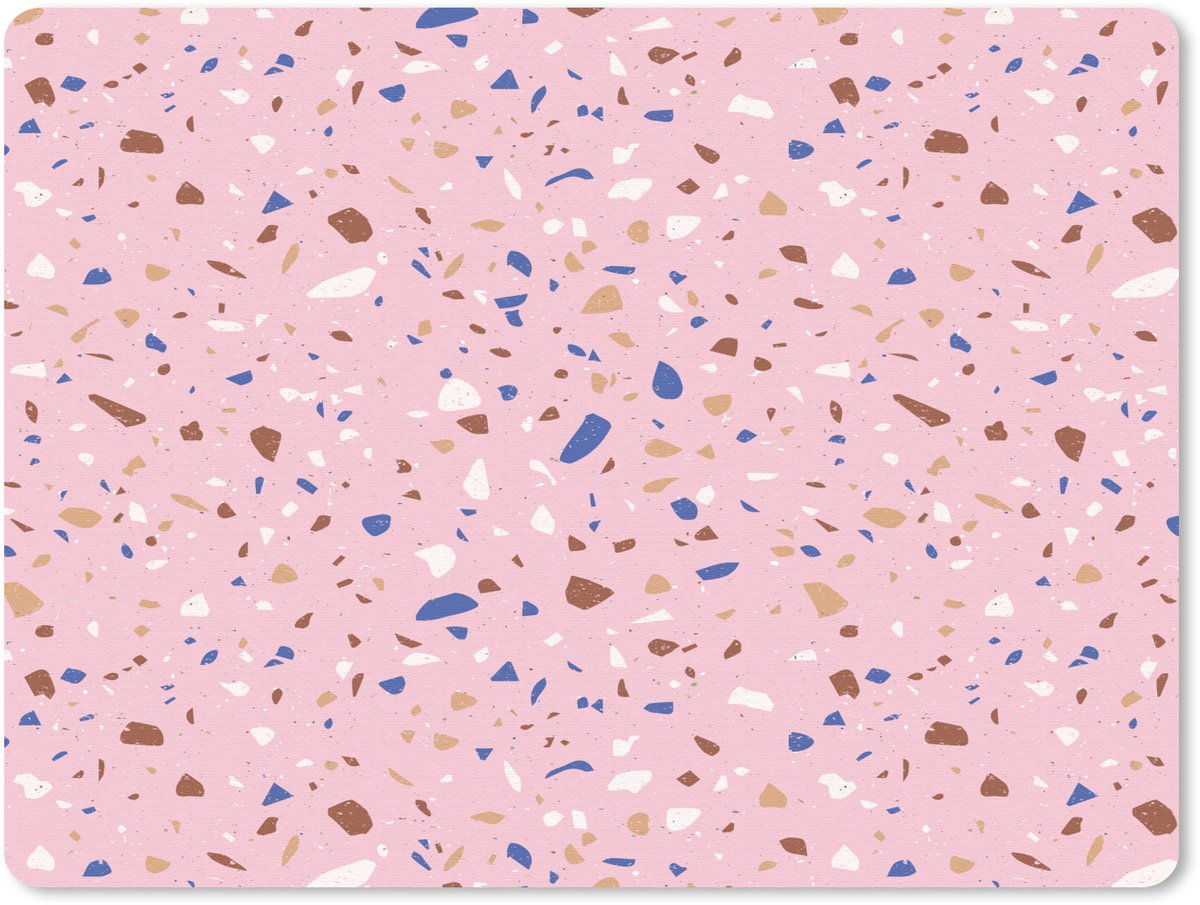 Muismat 23x19 cm - Mousepad Terrazzo - Patroon - Kleurrijk - Roze - Muismatten