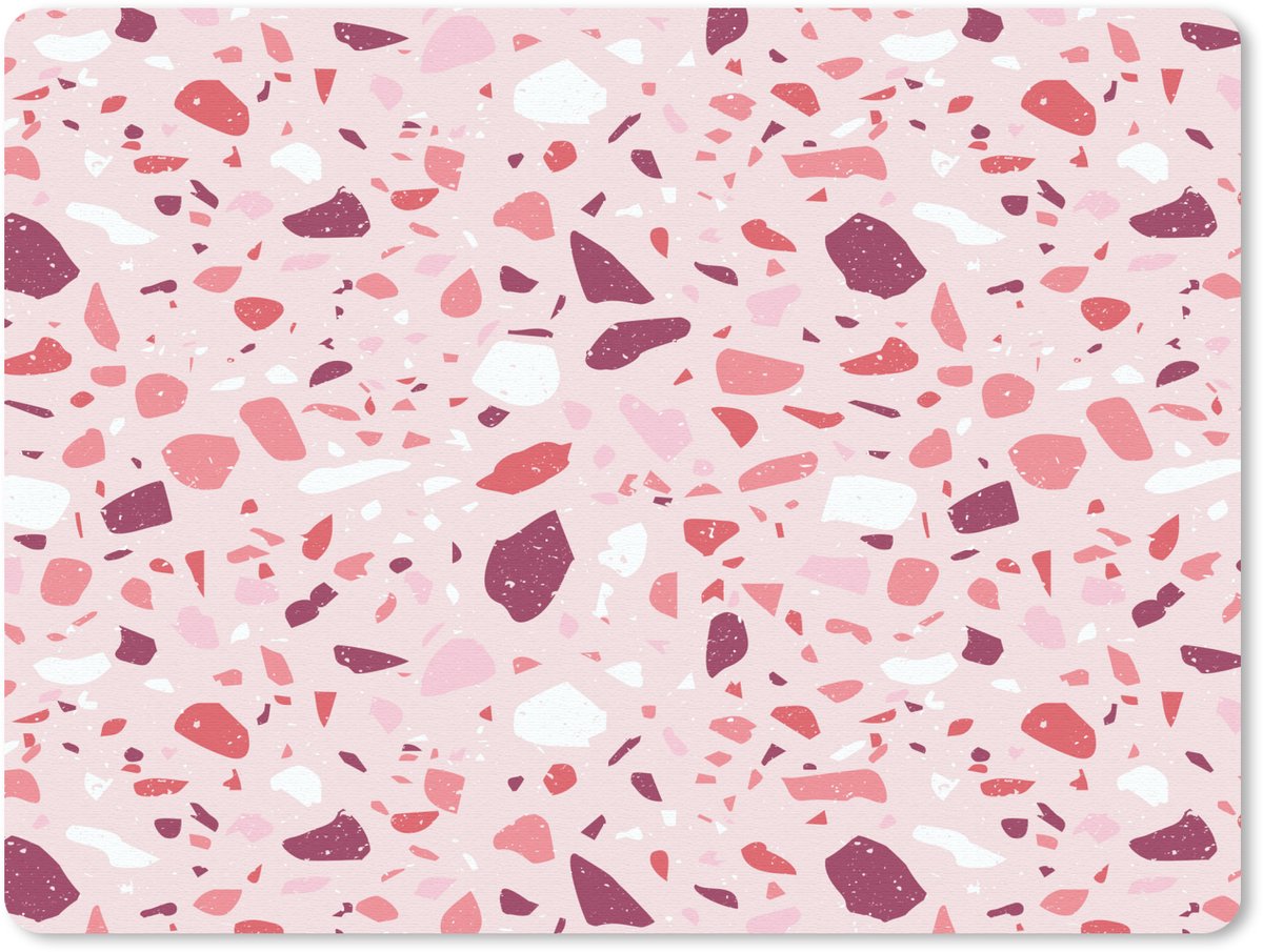 Muismat 23x19 cm - Mousepad Terrazzo - Patroon - Roze - Muismatten