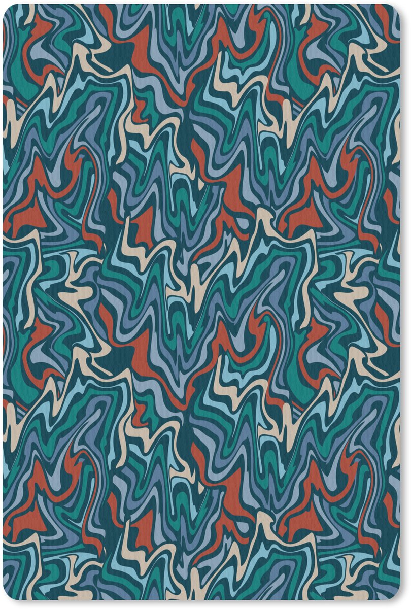 Muismat 18x27 cm - Mousepad Golven - Retro - Blauw - Patroon - Muismatten