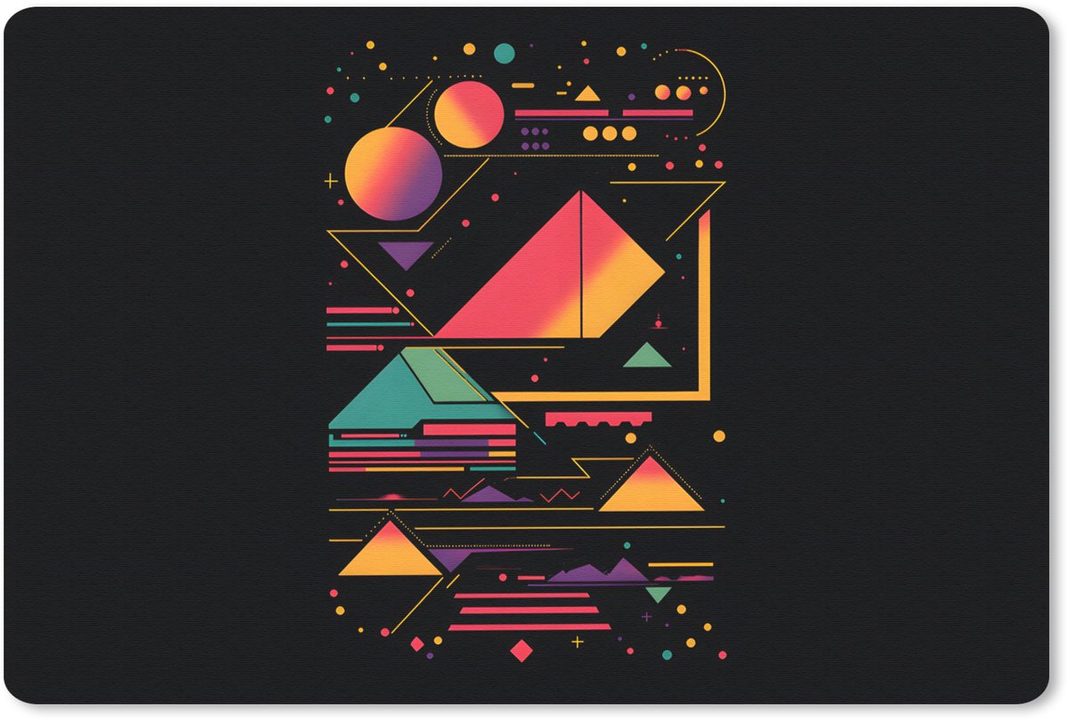 Muismat 27x18 cm - Mousepad Piramides - Cirkels - Neonkleuren - Geometrisch - Muismatten