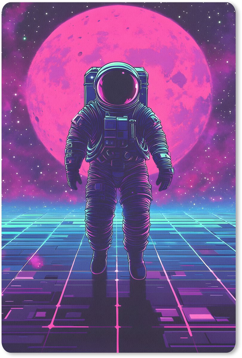 Muismat 18x27 cm - Mousepad Astronaut - Maan - Roze - Sterrennevels - Muismatten